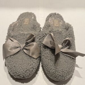 UGG Women's Gray Fuzzy Slippers with Satin Bow